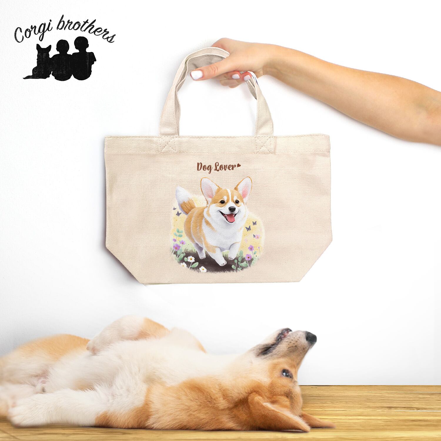 自然に囲まれた 柴犬 】 ミニキャンバス トートバッグ 犬 ペット うち