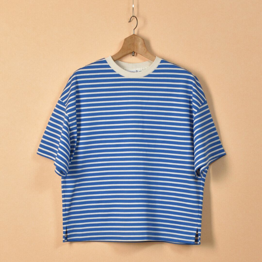 atelier naruse アトリエナルセ コットンボーダーカットソー・ブルーxキナリ 新しいコットン生地を使ったカットソー【送料150円~】