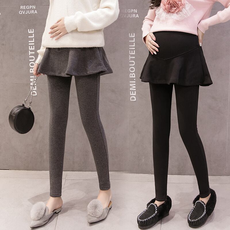 【新作】【送料無料】 マタニティウェア2019冬の新しいファッションの厚みを増す非反転ベルベットステッチ偽のツーピース妊娠中の腹サポートレギンススカート-アリババ ウィンター 冬物 expec273919364271