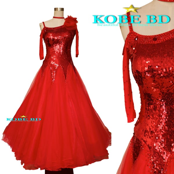 【社交ダンスドレスショップKOBE BDオリジナル】真紅REDスタンダードドレス【商品番号AIー22530】タンゴ クイックステップ ウィンナーワルツ セグエ 競技会