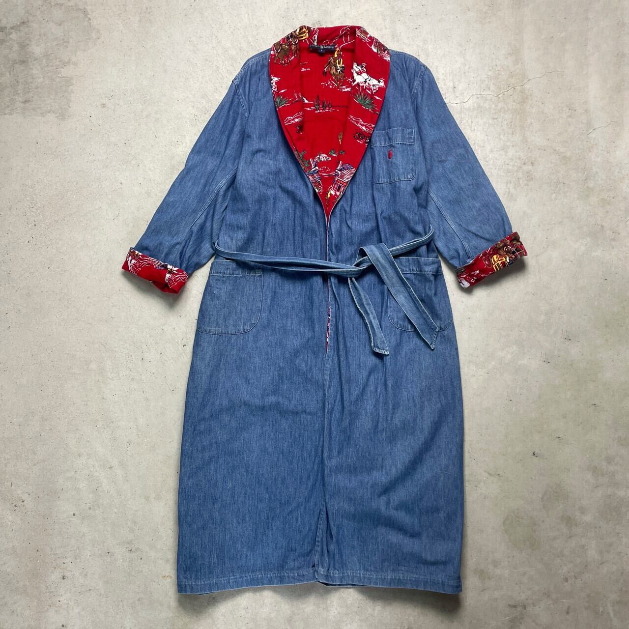 80年代 USA製 Ralph Lauren ラルフローレン デニムガウンコート