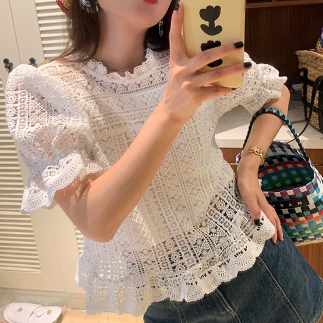 レースパフスリーブトップス r001202