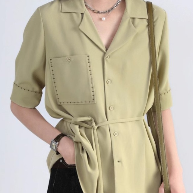 デザインステッチスムースシャツ