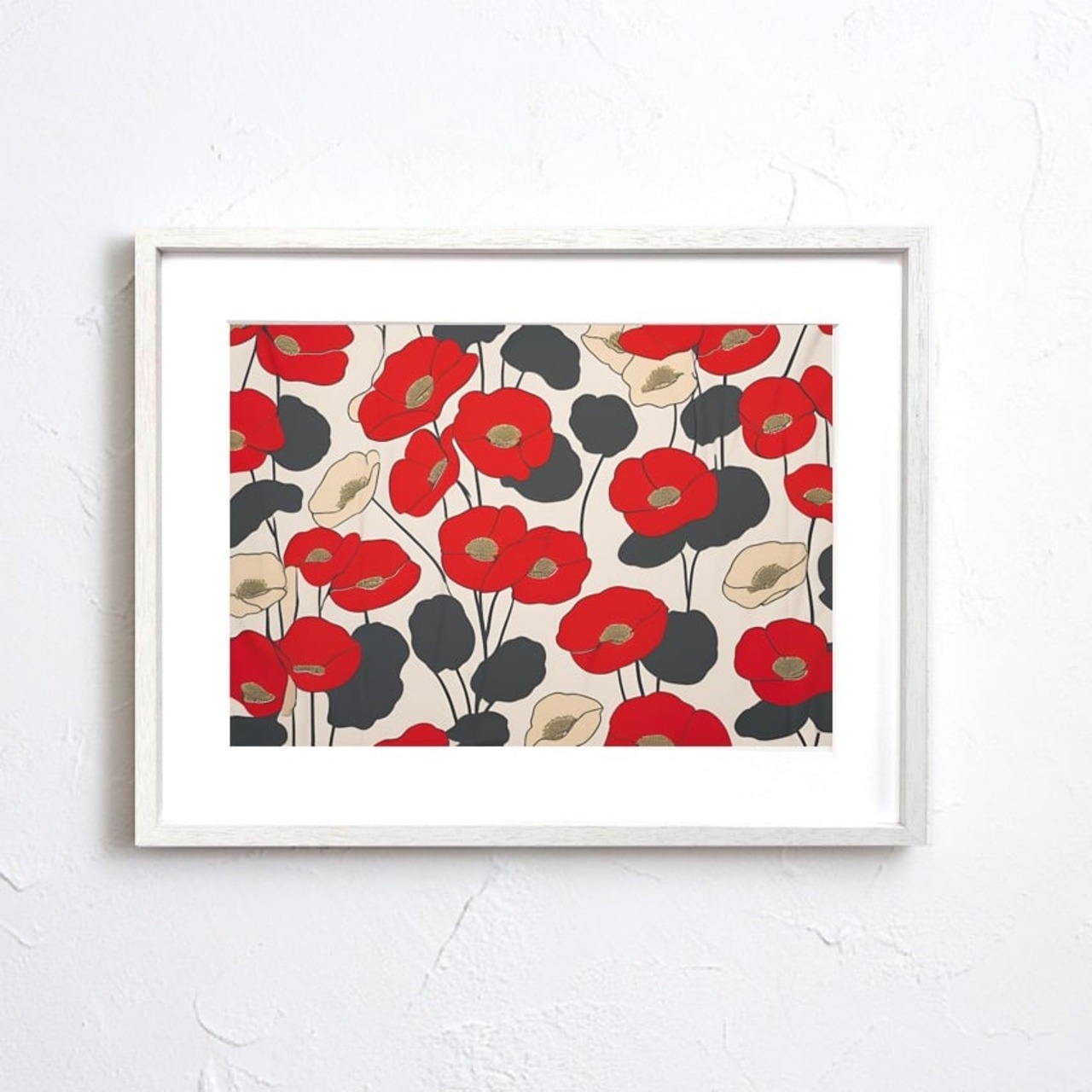 Vivid｜赤と白の北欧テイストが映える抽象ボタニカルアートポスター｜空間を鮮やかに彩るモダンデザイン｜A4ポスター