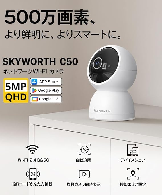 SKYWORTH 超暗視防犯カメラ 500万画素