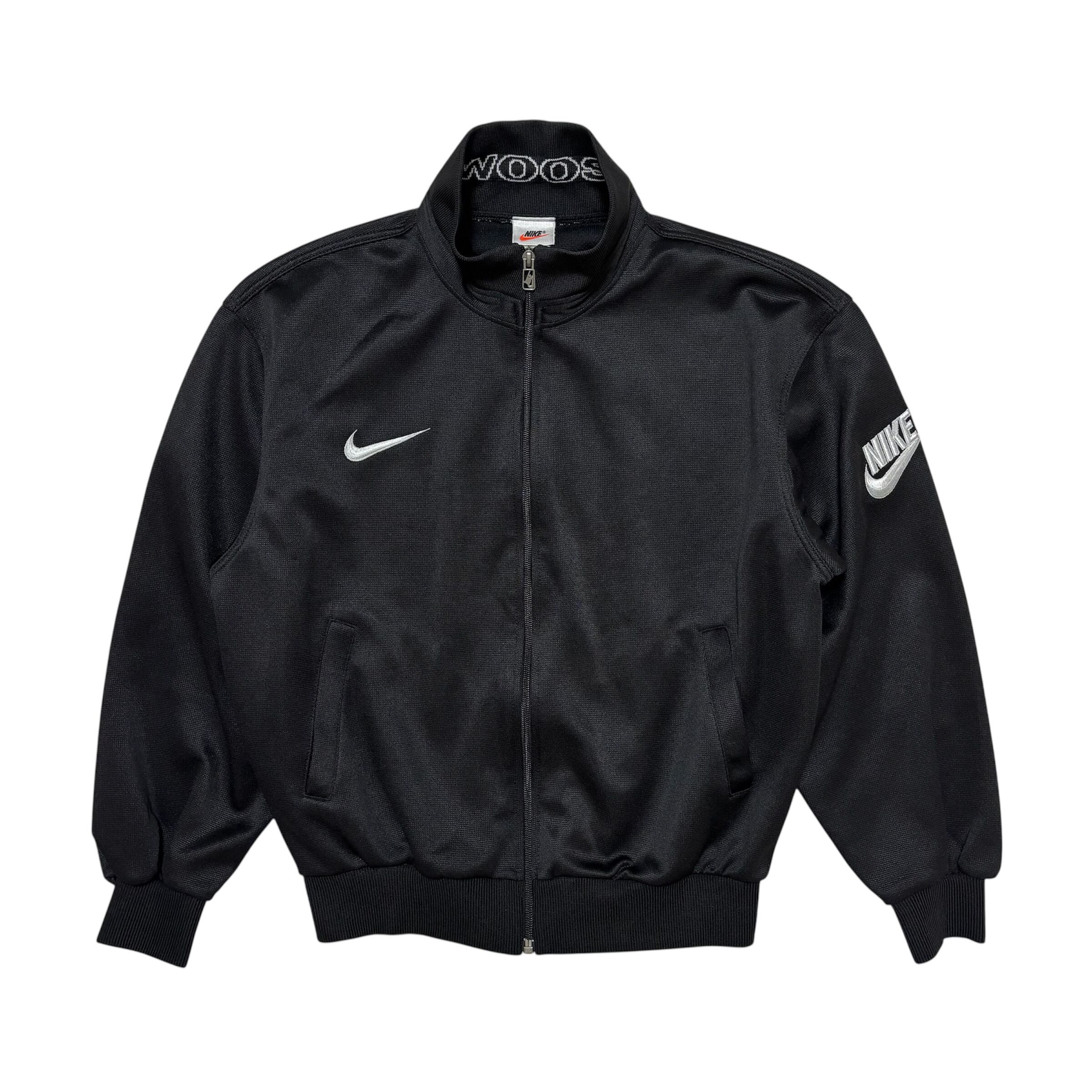 中古 ナイキ NIKE トラックジャケット ジャージ クリーニング済み 90s 銀タグ スウォッシュ 刺繡ロゴ メンズ L 実寸M