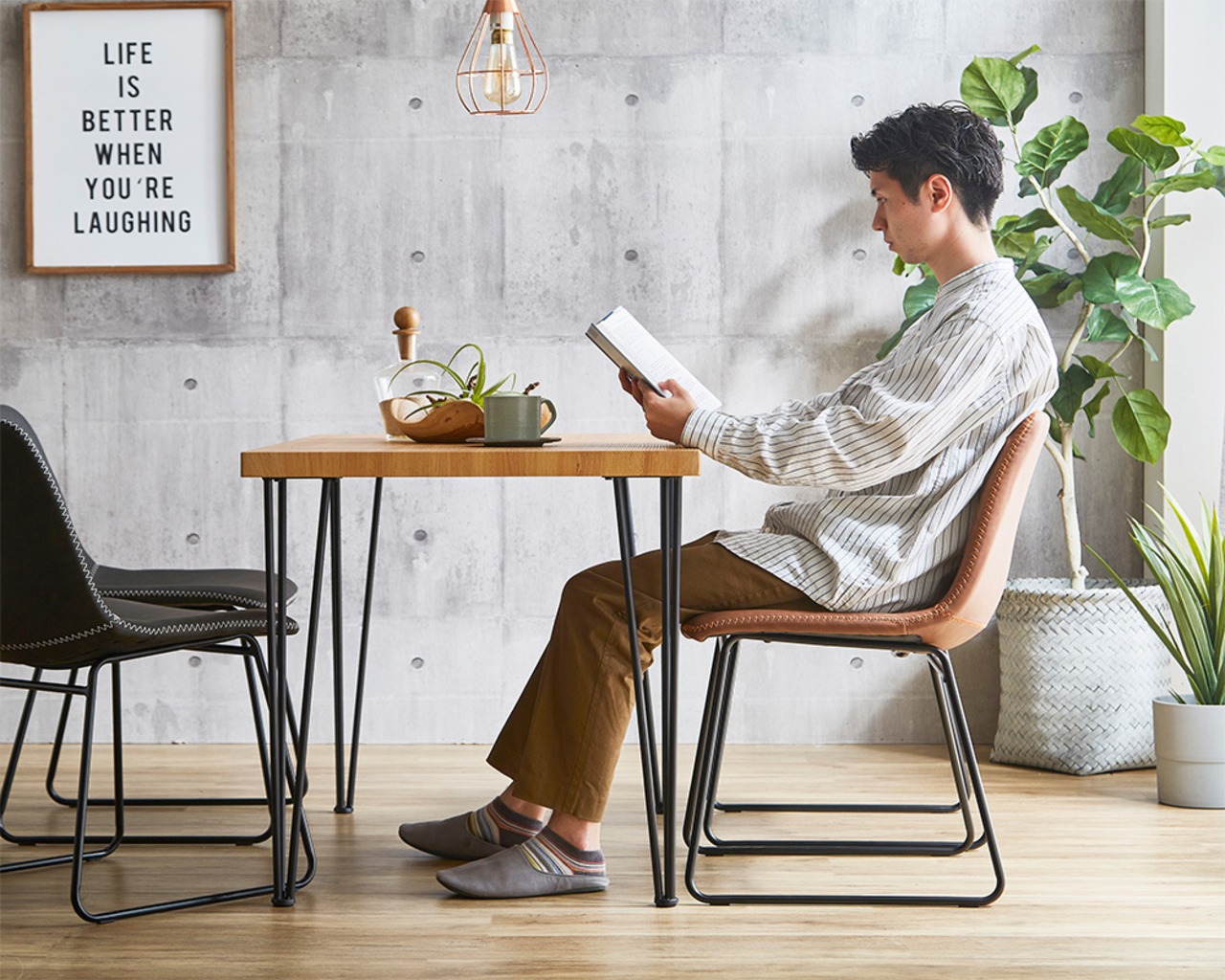 ヴィンテージレザー調 スクエアチェア 2脚セット