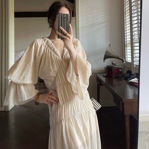 即納商品　romantic sleeves long dress(3color)　ベージュL ＜d1396＞