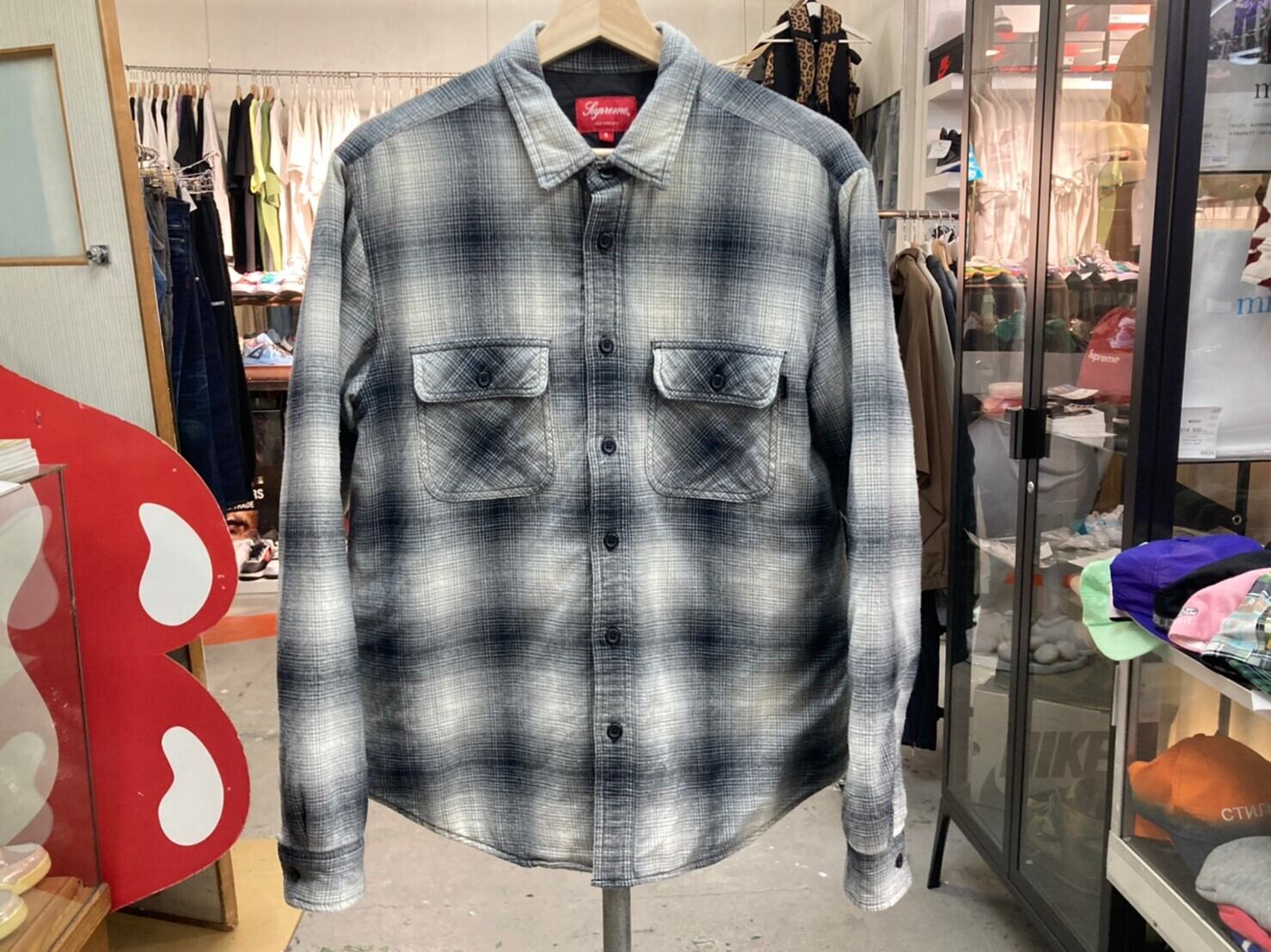 supreme quilted plaid flannel M black