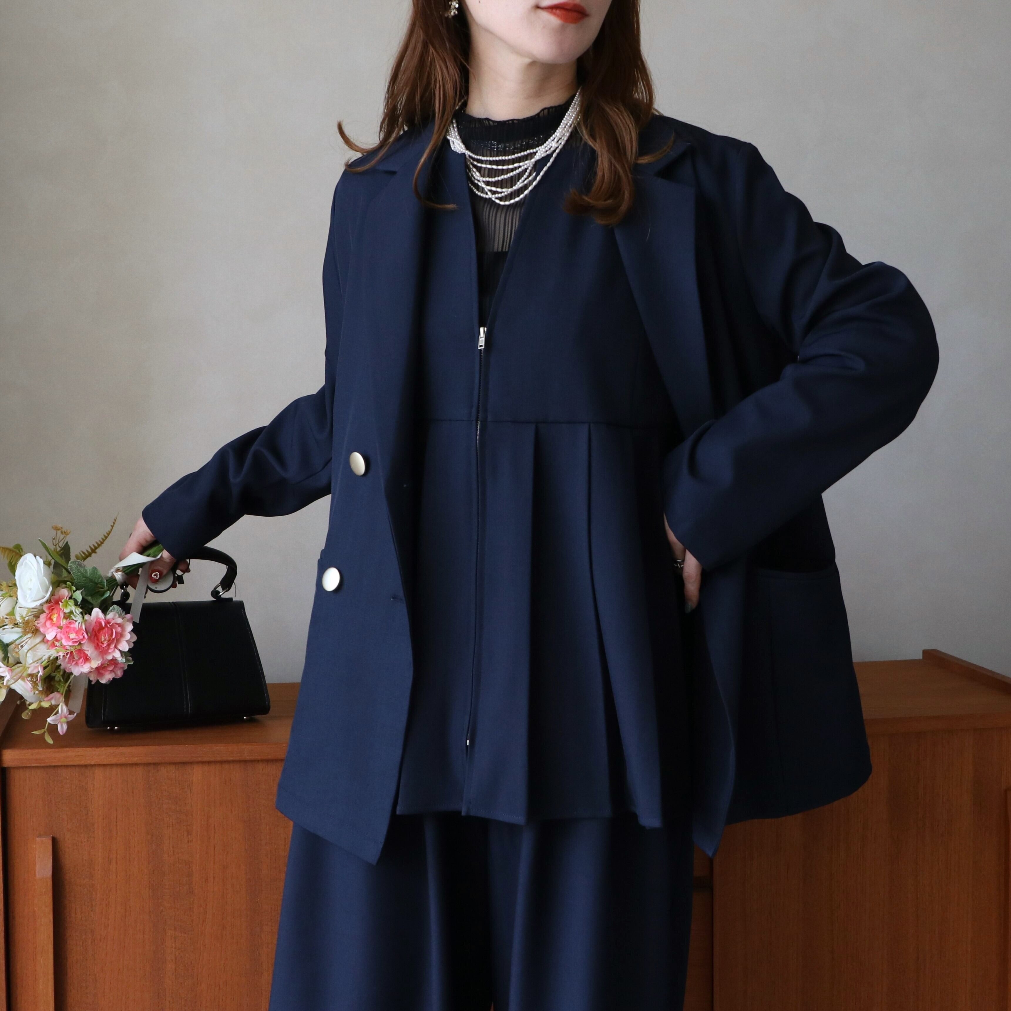 美品 プラダ シルク混テーラード ジャケット 42 ブルゾン ネイビー 24SS】新作 ウールxシルク ブルゾンジャケット ◇プラダ◇人気 (PRADA