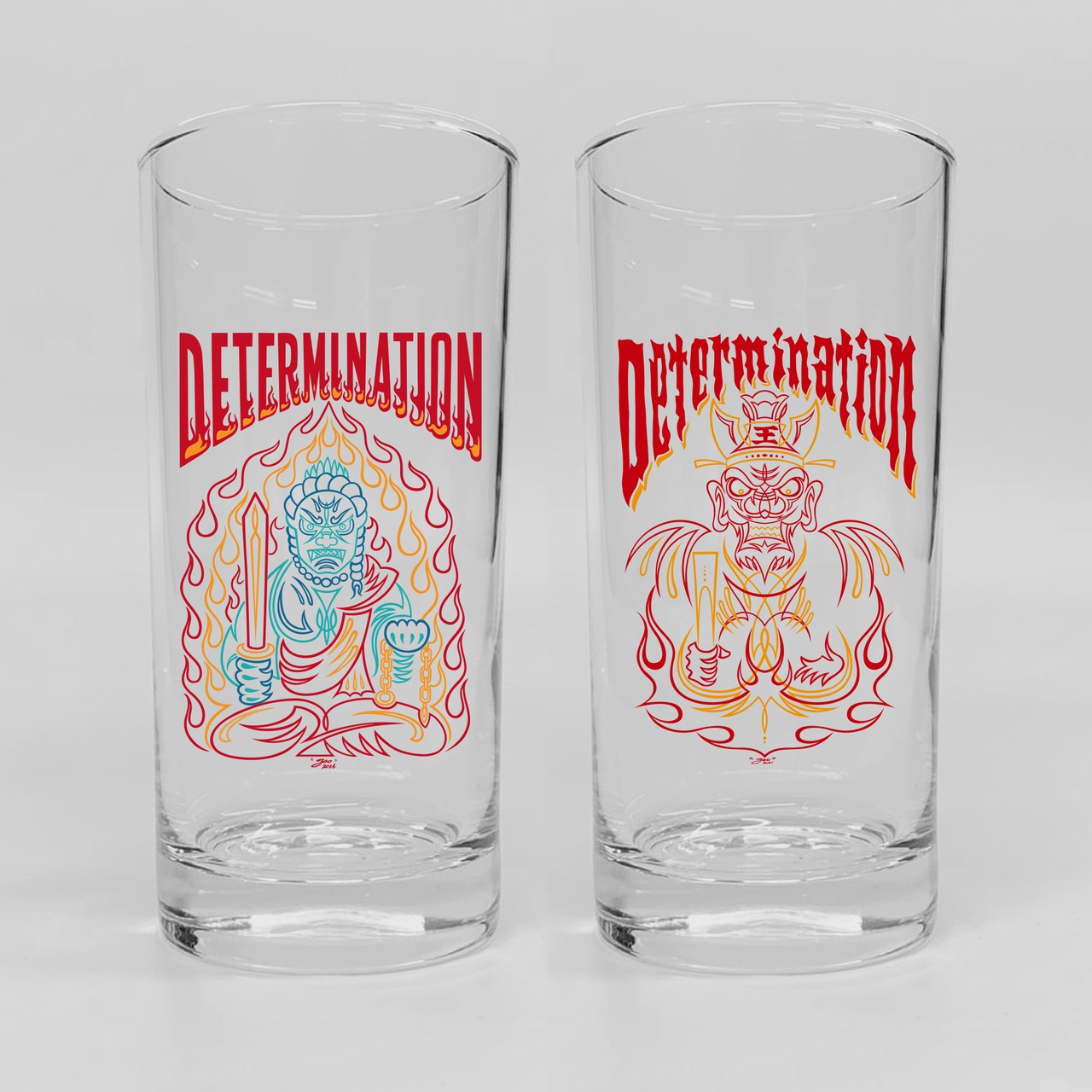 ピンストライプ 閻魔/不動明王デザイン グラス 360ml ステッカー付【TIKTOK】