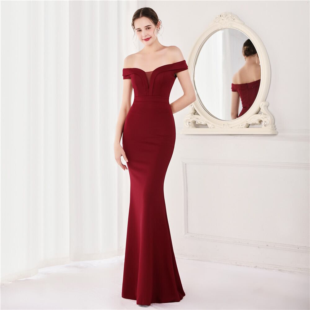 バーガンディ サテン パーティードレス 【公式通販】