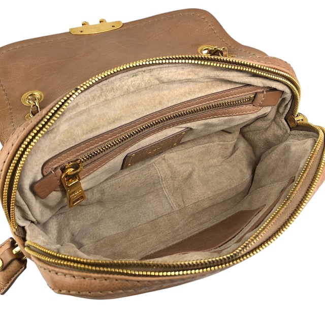 PRADA プラダ ショルダーバッグ ブラウン フロントロック レザー チェーン vintage ヴィンテージ オールド gkm4zp