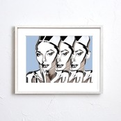 Iron Woman Audrey Ⅳ - blue｜進化する美と静寂の強さを描くモダンアート｜知的に輝くメタリックポスターA3ポスター