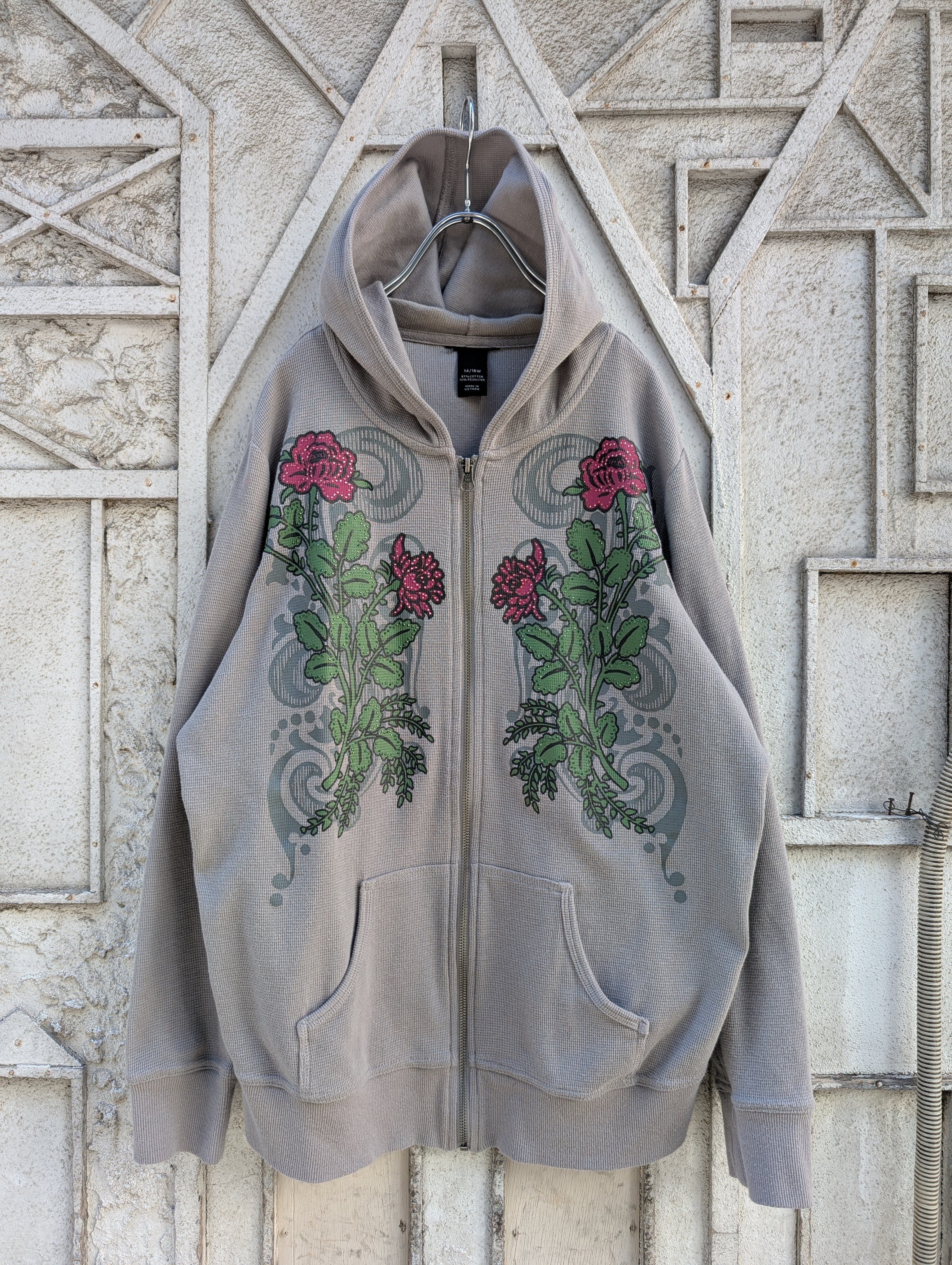 "ROSE" rhinestone zip up hoodie