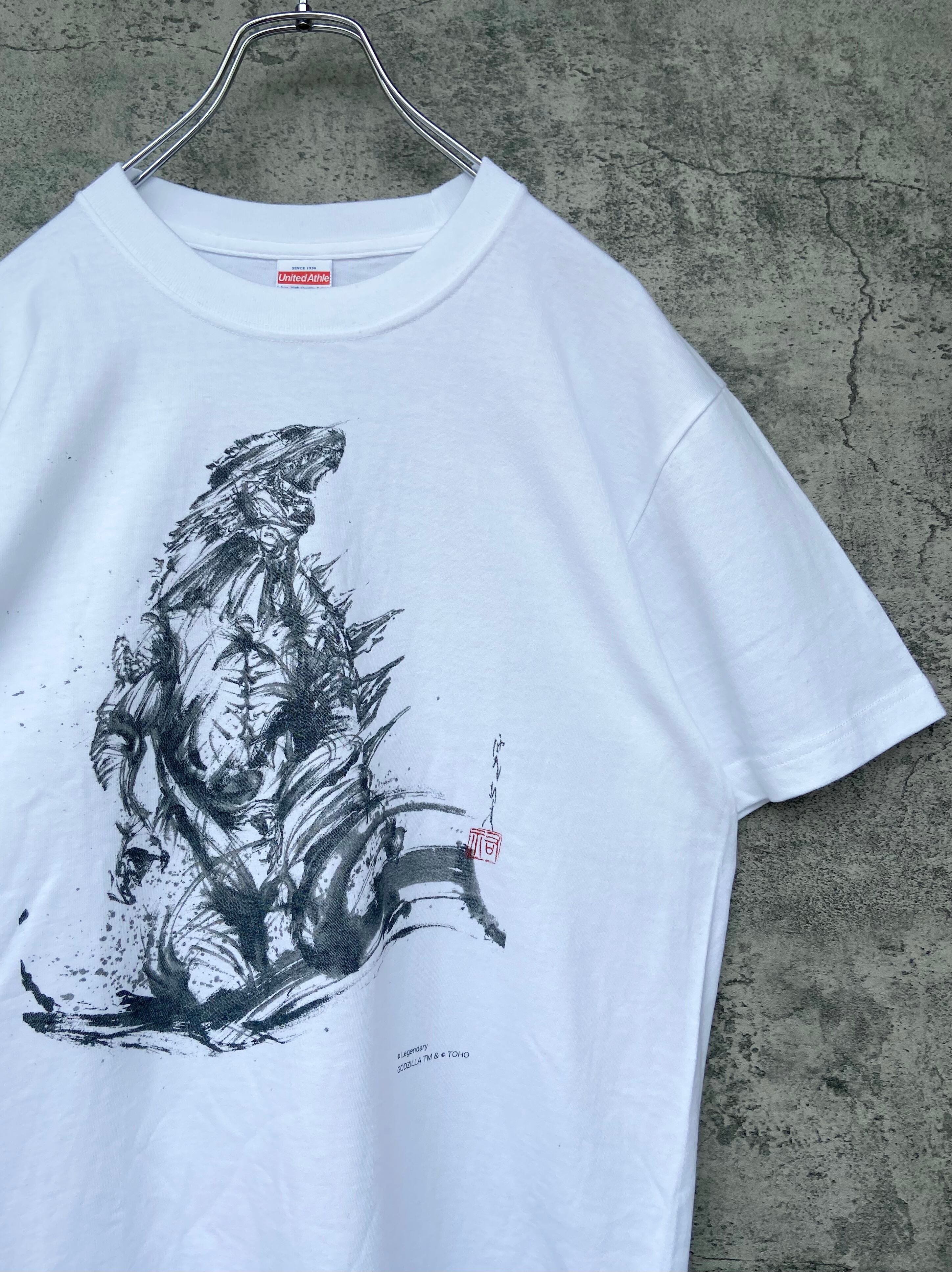 GODZILLA ゴジラ 水墨画 白 Tシャツ L TOHO | 【古着 らくふる