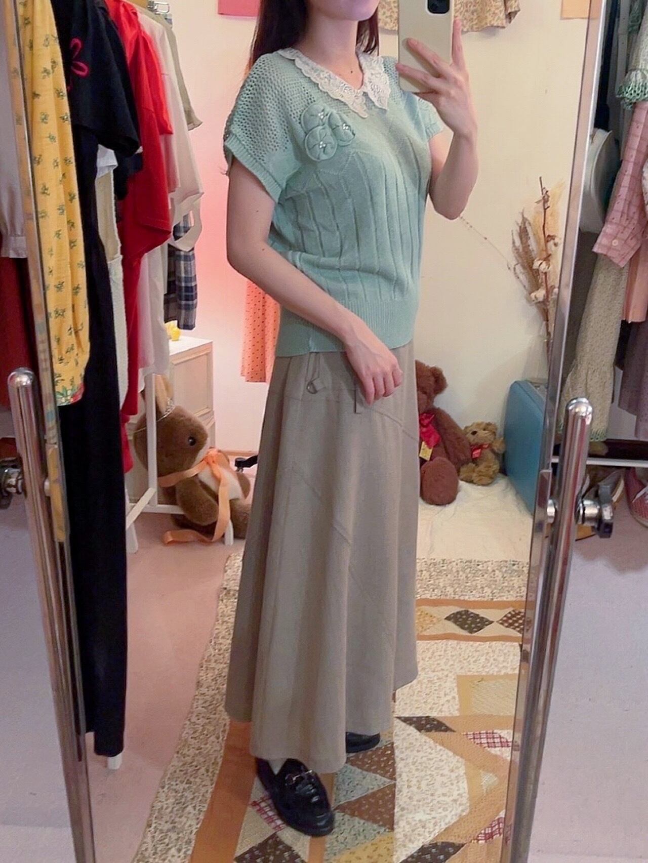 asymmetry pocket flare long skirt