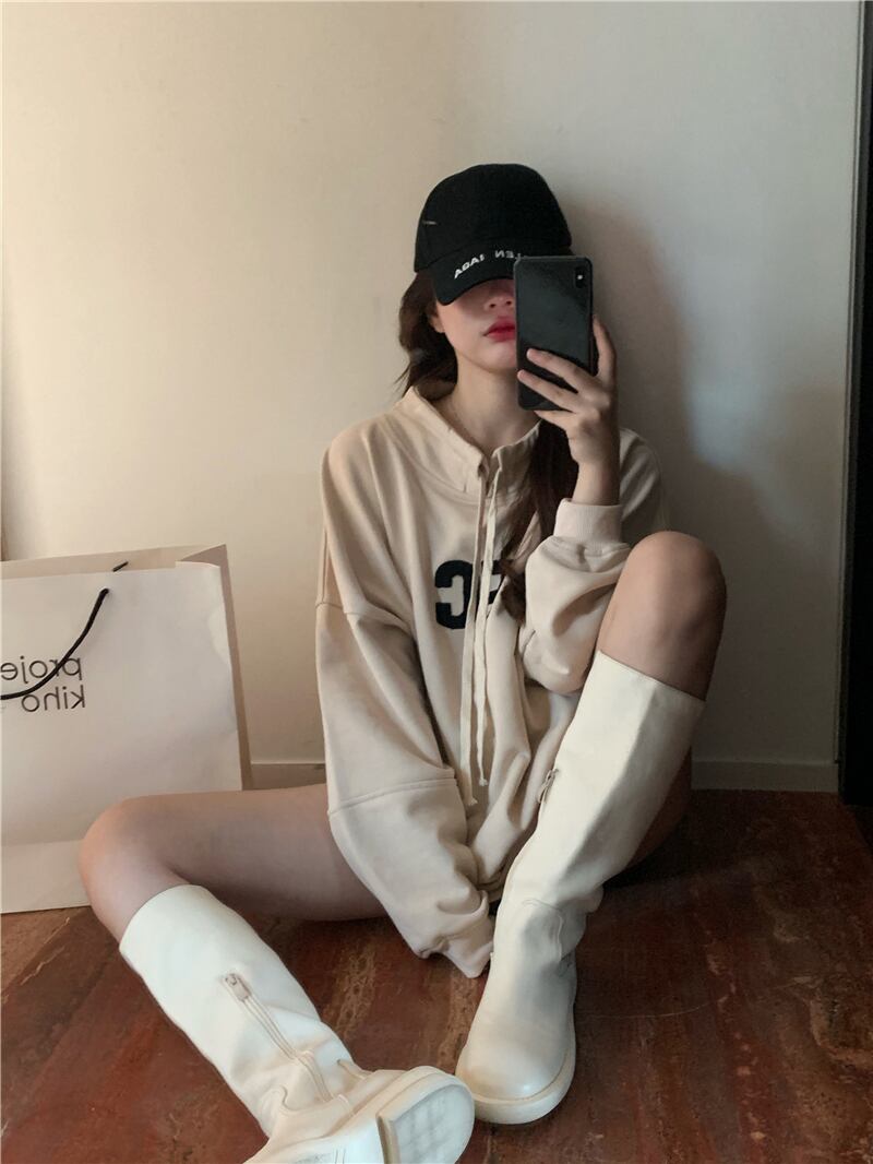 怠惰な手紙の印刷ルーズセーターの女性2020年秋新しいミドル丈インタイドカラートップ ブラックストロベリース88854066970