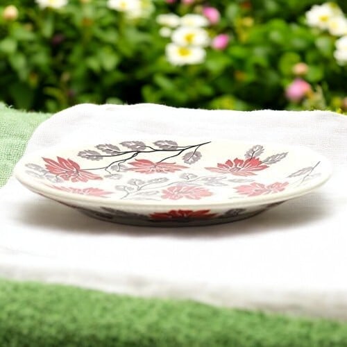 ポーリッシュポタリー 17cm小皿 花柄|手作り陶器プレート T130-KS01