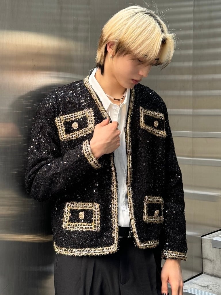 ALUDE SELECT】short lame tweed jacket | 【ALUDE】韓国メンズ ALUDE SELECT】short lame tweed jacket | 【ALUDE】韓国メンズ