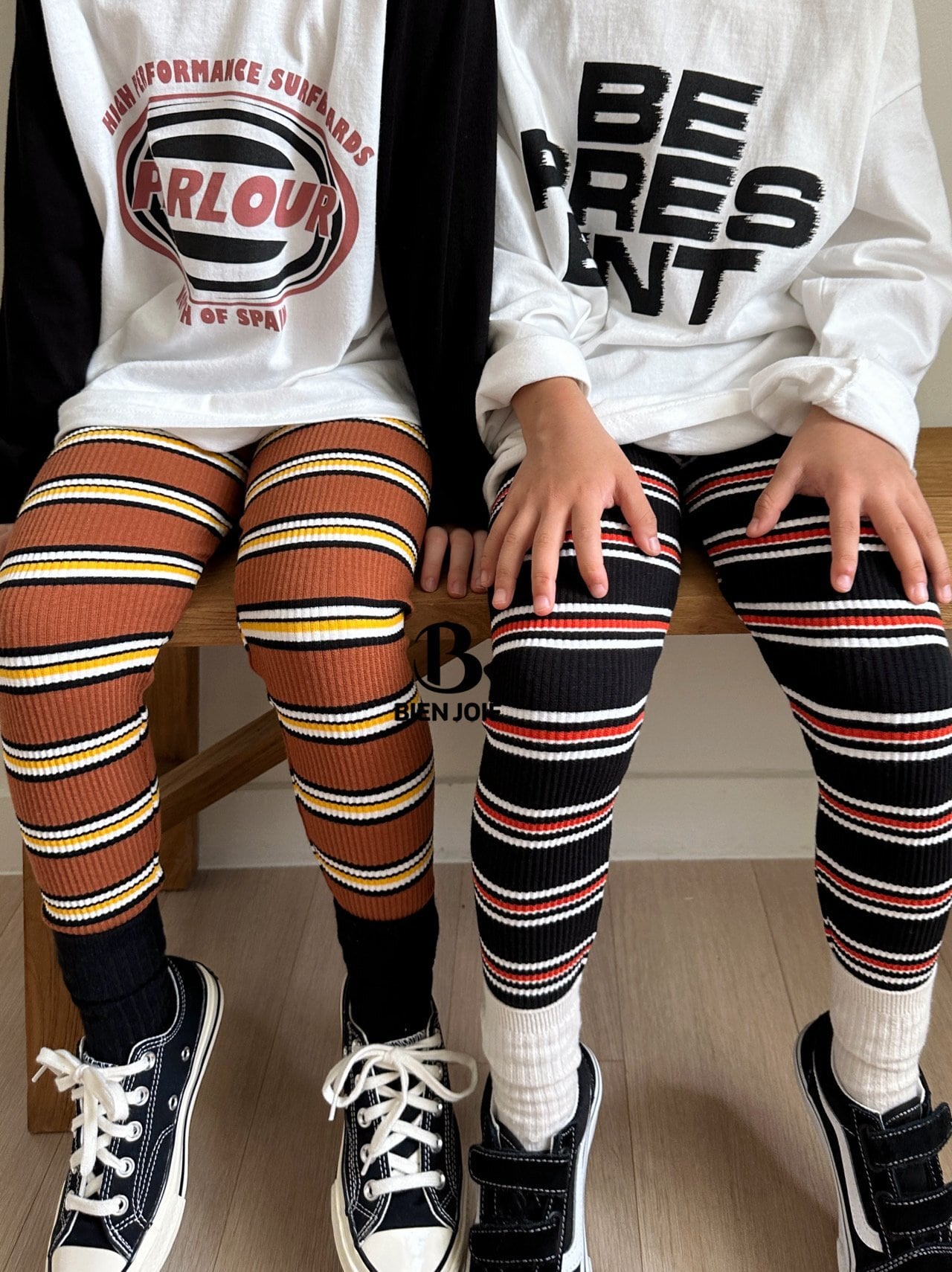 bien joie】マルチボーダーレギンス 90〜130cm ブラック 241021 | 韓国