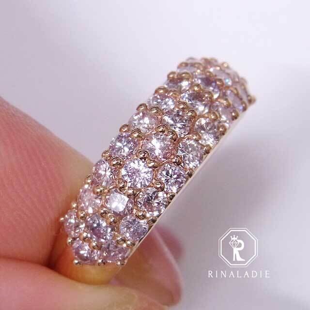 ピンクとホワイトサファイア ミル打ちパヴェリング K18PG 美品ピンクと 