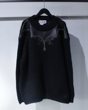 【Caka BLACK】80's “TOGETHER”Leather Swiching Vintage Mohair Mix Knit