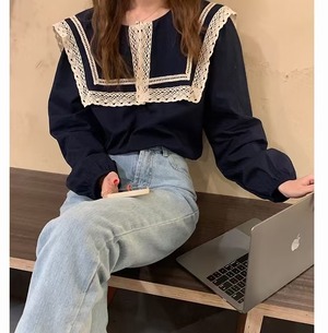 レースセーラーカラーブラウス AJ1079-7908