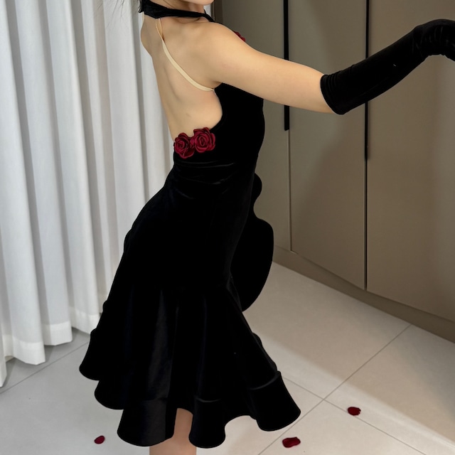 ホルターネック アシンメトリーヘム ワンピース ミニダンスドレス ds1150