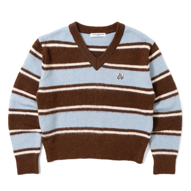 ALPSDR LOGO PATCH BORDER V-NECK KNIT / BROWN