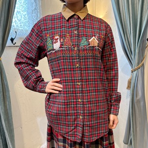 Christmas motif check shirt