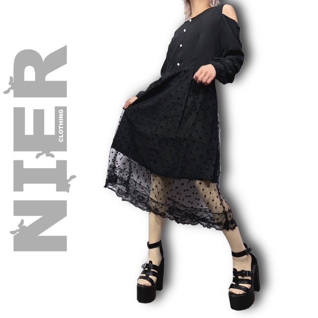 重ねドットチュールLONG DRESS【OFF-SHOULDER】