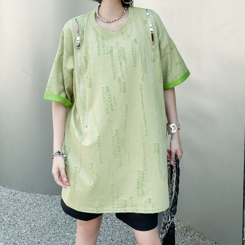 ジップディテールオーバーサイズTシャツ 2color T0471