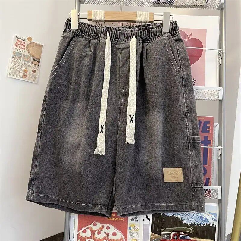 夏用 薄手 ハイウエスト 着痩せ効果 ストレート ルーズ エラスティックウエスト ワイドレッグ ミドル丈 レディース デニムショートパンツ カジュアル 涼感