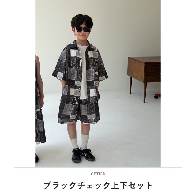 【兄妹服】パッチワークチェックセットアップ/ワンピース - 2