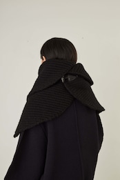 i’m here - Knit Snood(Crepe Wool-like) :Black|サークル状/片畦編み/ダブルジップ/ホーン・トグル/レザーパーツ