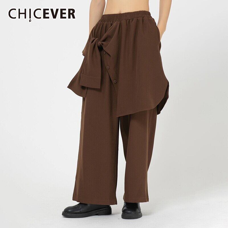 CHICEVERフルレングスパンツレディースウエストパッチワーク包帯ルーズワイドレッグパンツ2020秋 オータム 秋物 ワイドパンツ 6base579345970751
