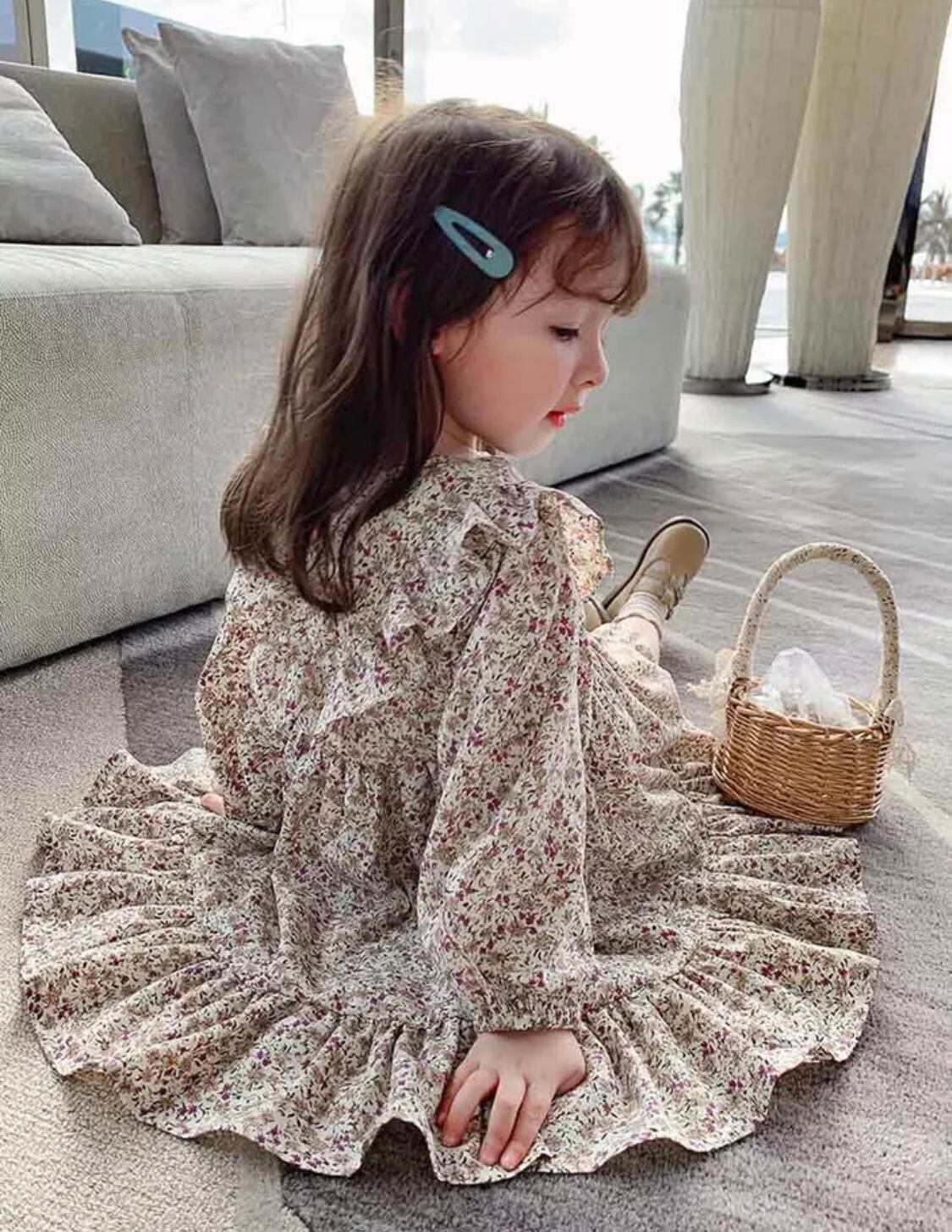 【一部即納】フリルフラワーワンピース》》》》》春 韓国子供服 女の子 ワンピース