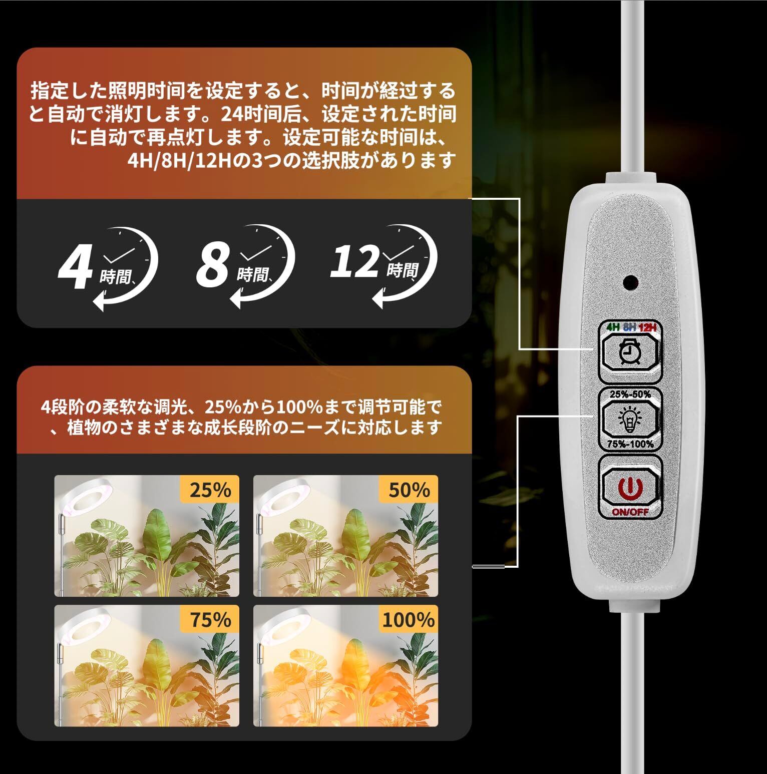 新着商品】Raygrov 植物育成ライト LED 室内栽培ライト 調光4段階 定時