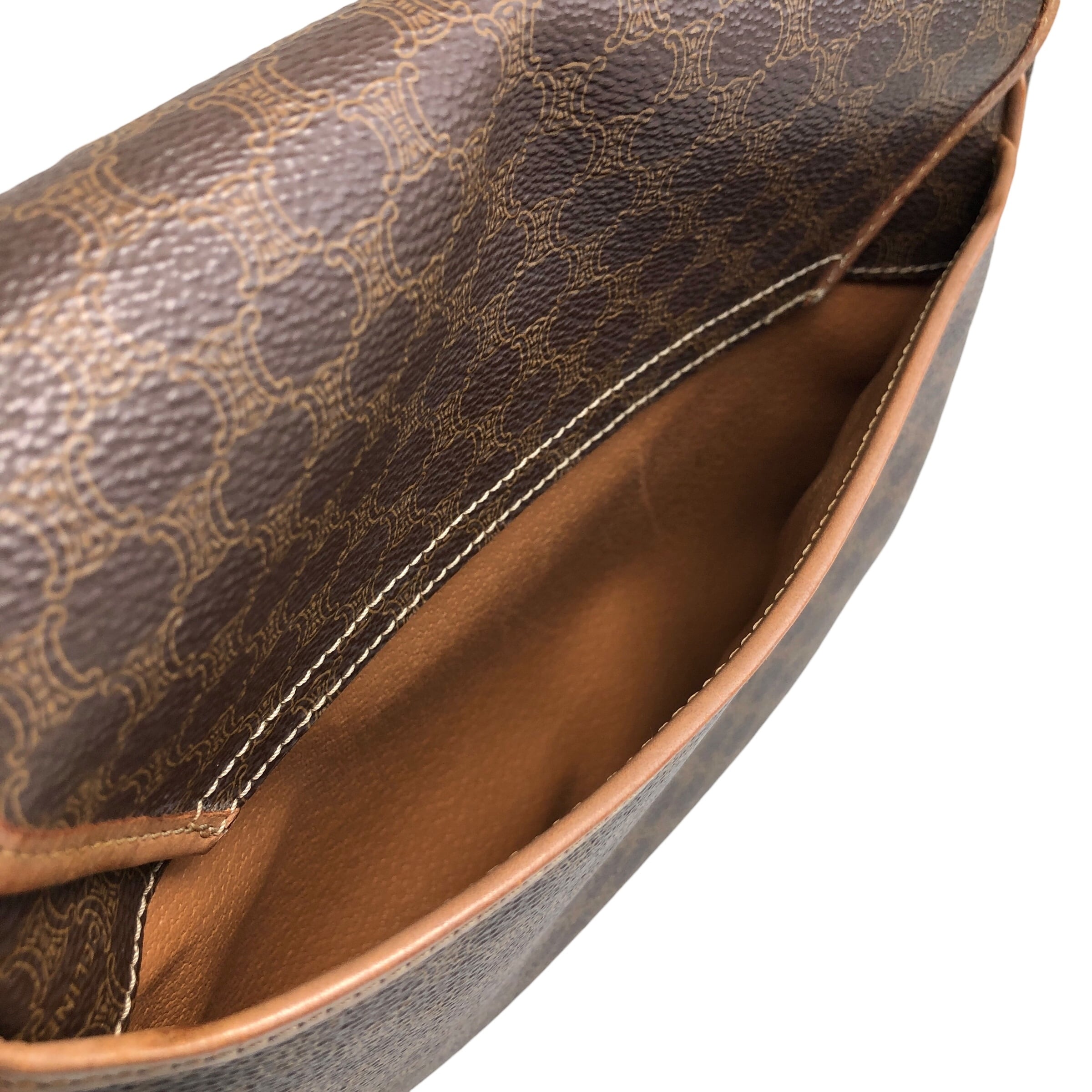 ★CELINE セリーヌ マカダム  ショルダーバッグ ブラウン ダブルフェイス PVC レザー フラップ smihn4 CELINE セリーヌ マカダム ショルダーバッグ ブラウン ブラゾン型押し