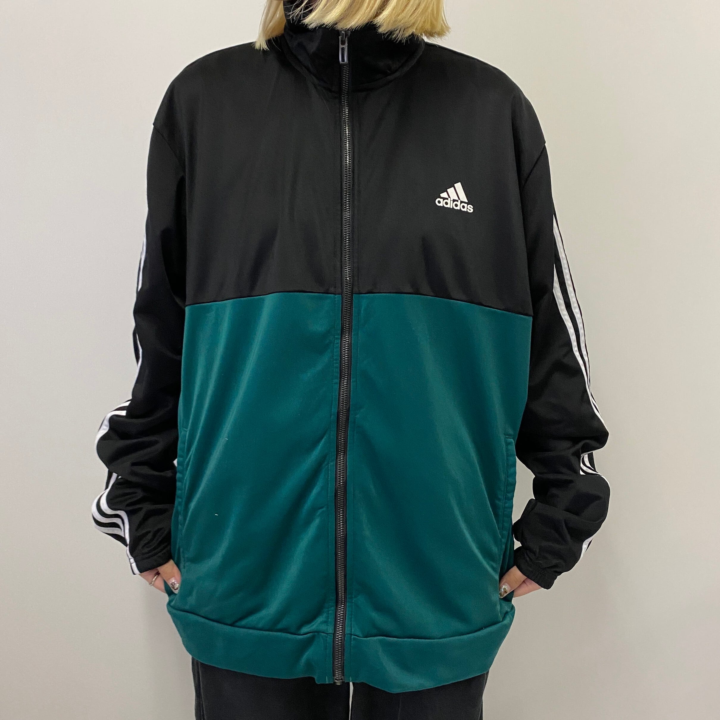 adidas トラックジャケット ジャージ 緑×ネイビー 90s 00s