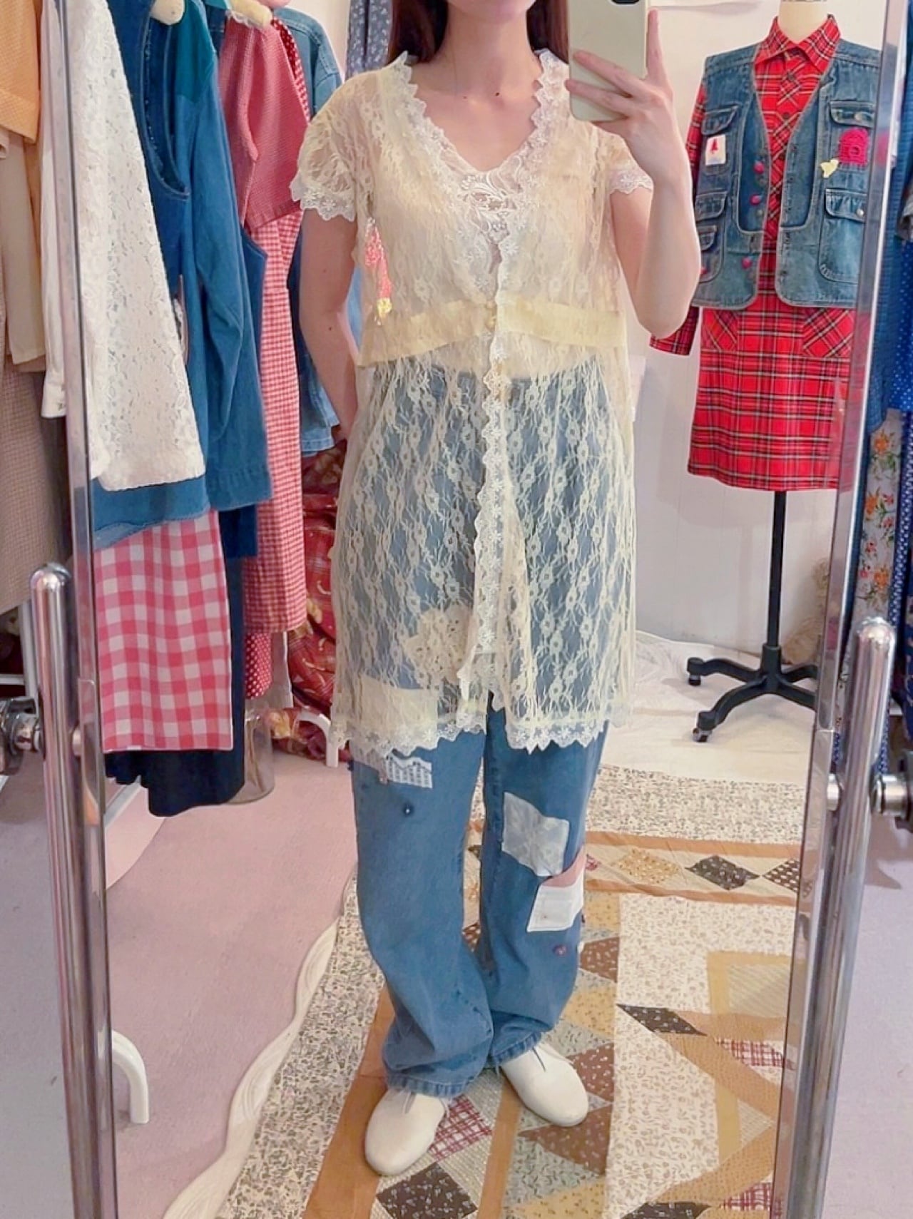 yellow lace frill blouse