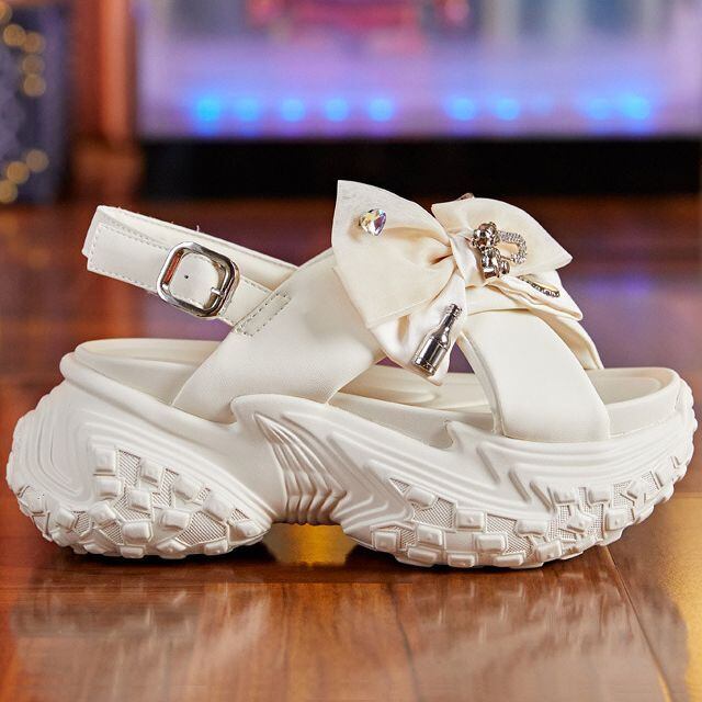 2カラー 厚底 サンダル リボン チャーム 22.0～24.5cm クロスベルト