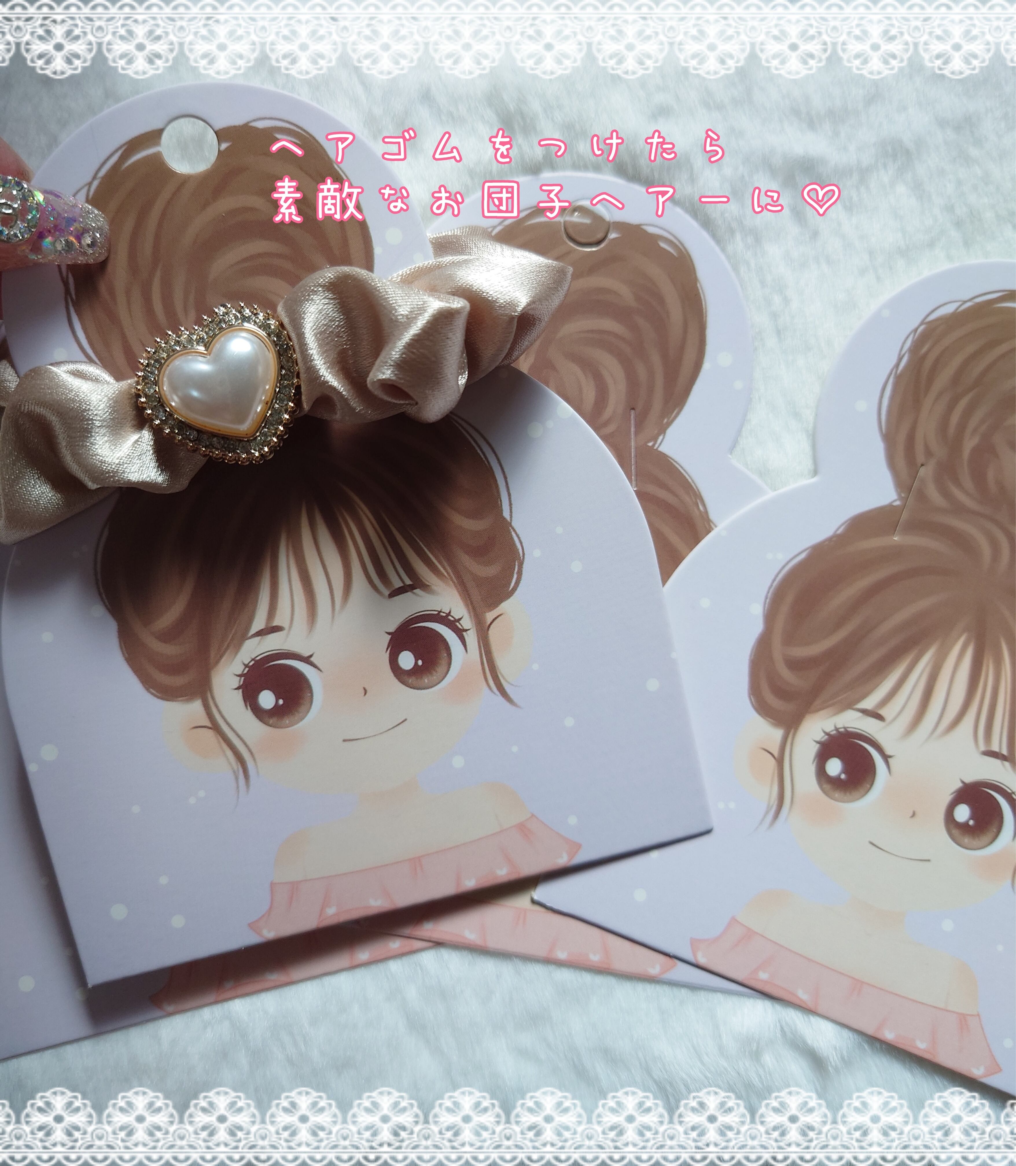 20枚]オシャレなお団子ヘアーの女の子♡ヘアピン＆ヘアゴム台紙／:13.5