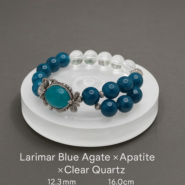 希望と前進を導く癒しの石｜MIKI-JEWERLRY【ラリマーブルーアゲート＆アパタイト＆クリアクォーツ 12.3mm/16cm】 Larimar Blue Agate, Apatite & Clear Quartz