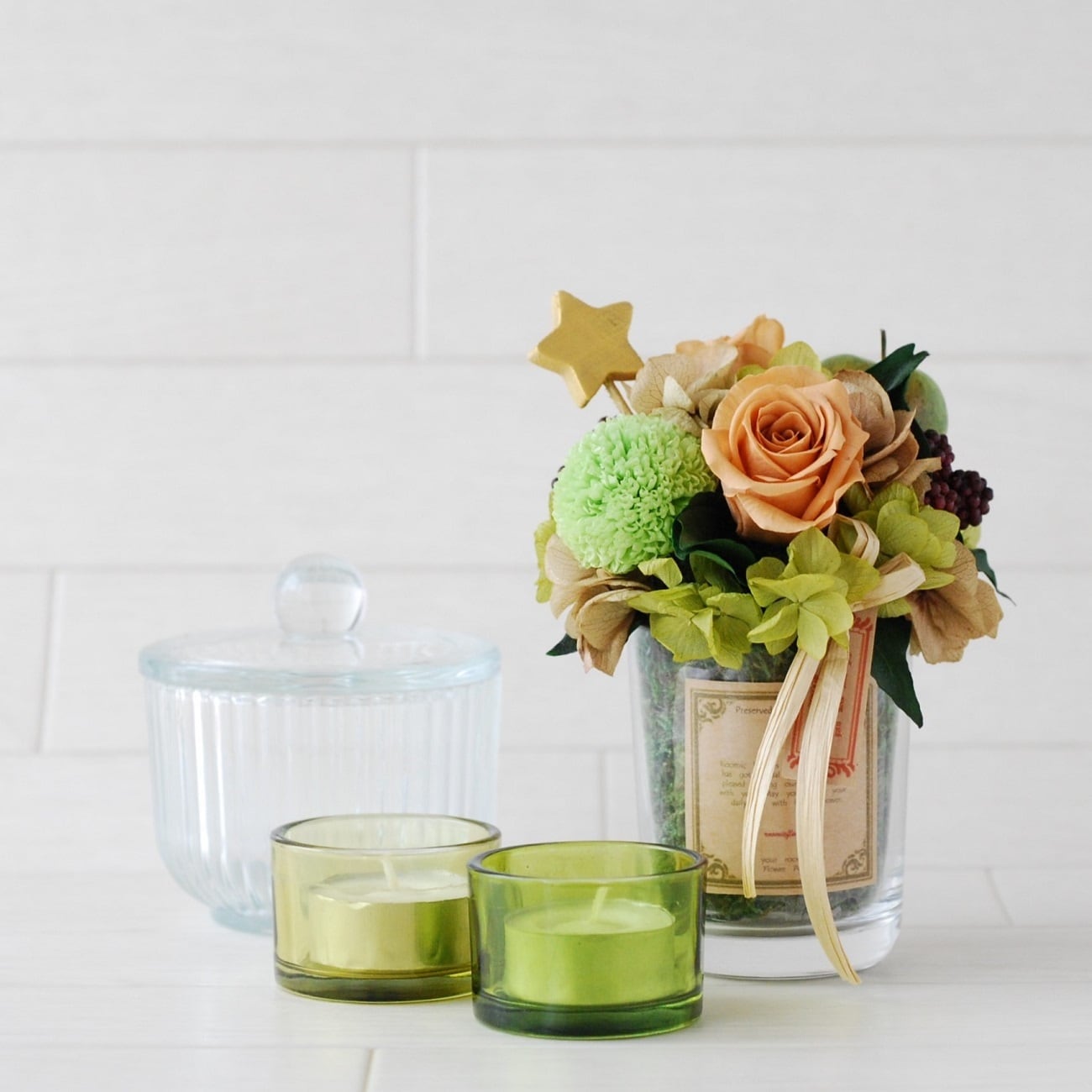 期間限定★プリザーブドフラワーのグラスアレンジ★オレンジベージュ ORANGE BEIGE