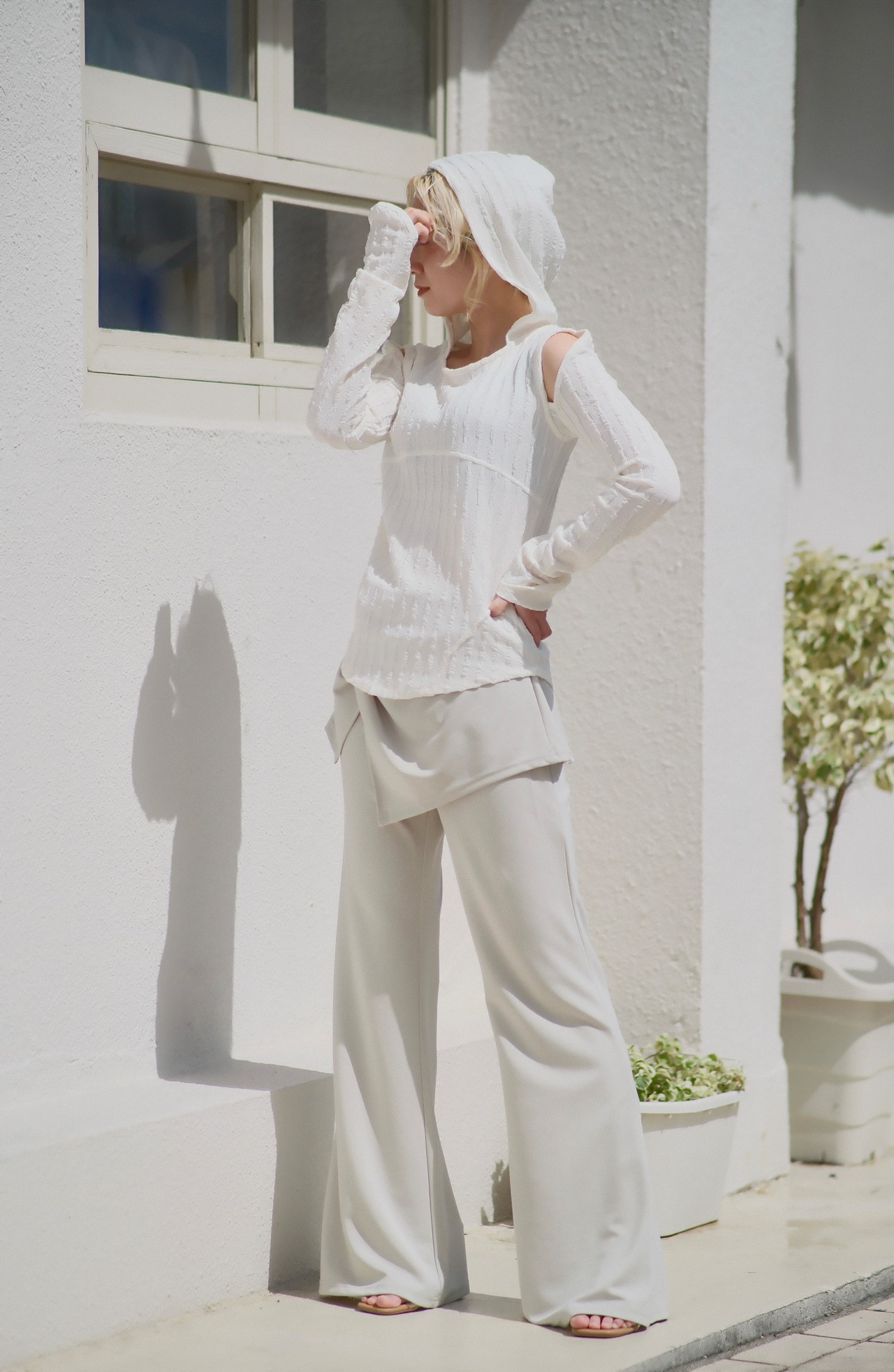 Hooded Jacquard Top / WHITE - 6