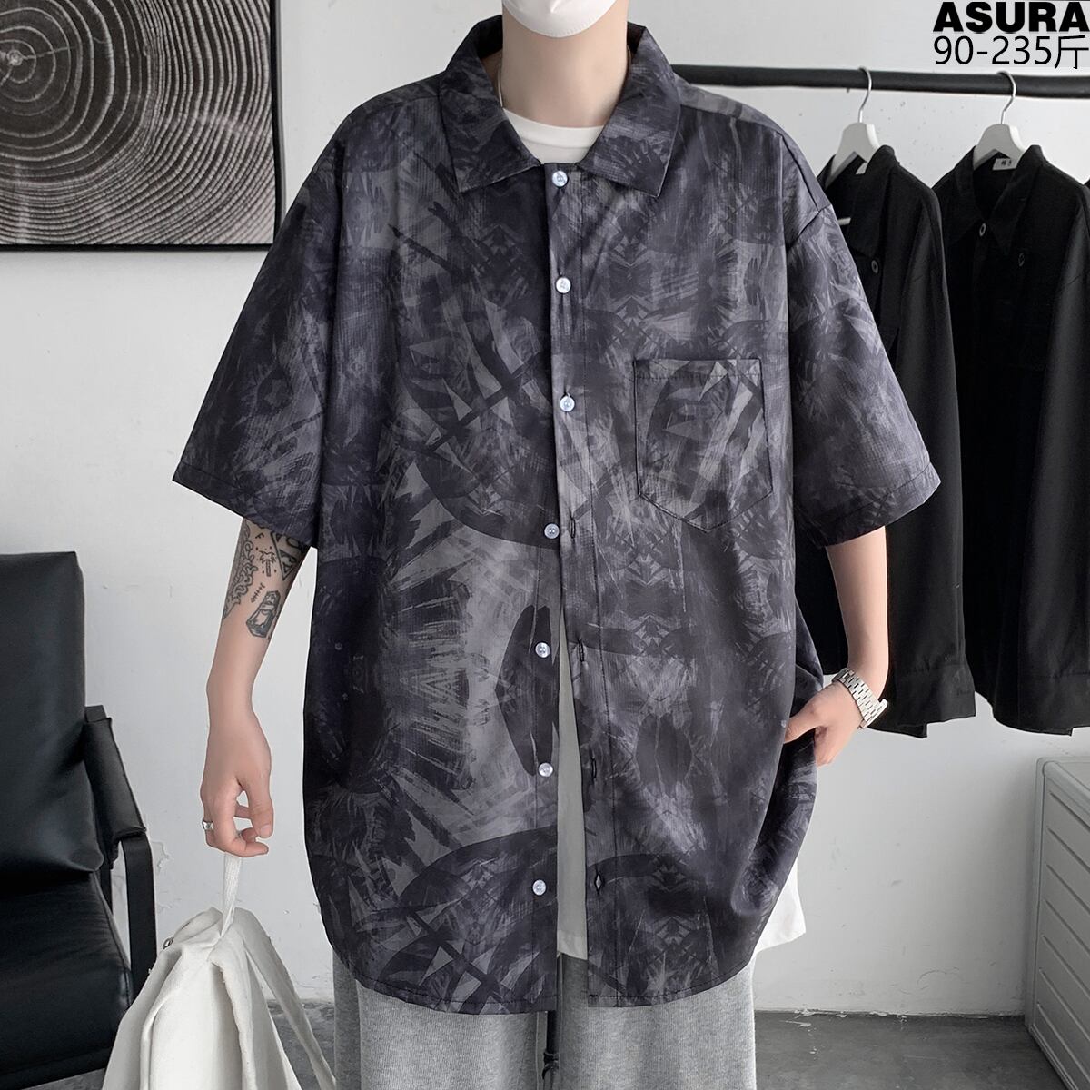 フローラルシャツ ルーズサマースタイル ストリート 大きめサイズ 夏物 花柄 ASURAプラスサイズメンズ11459530130