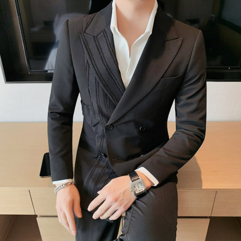 ダブルブレスト アシンメトリーストライプジャケット LB0589