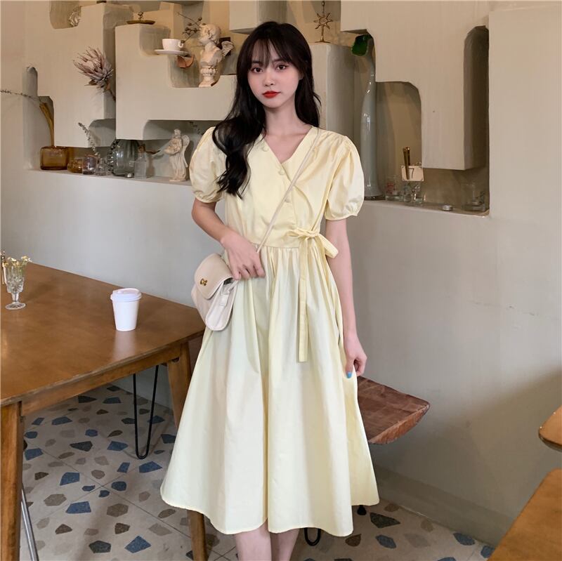 スタイルドレス サマーVネックスリーブウェストスカート 夏物 YY-ファッション37592016643